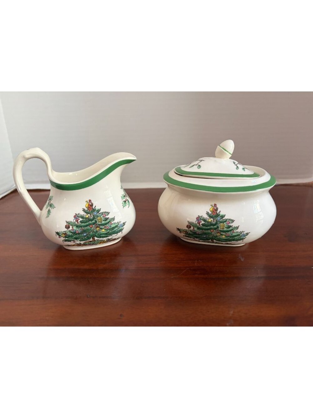 Spode Christmas Tree Lidded Sugar Bowl and Matching Creamer Set, S3324-C